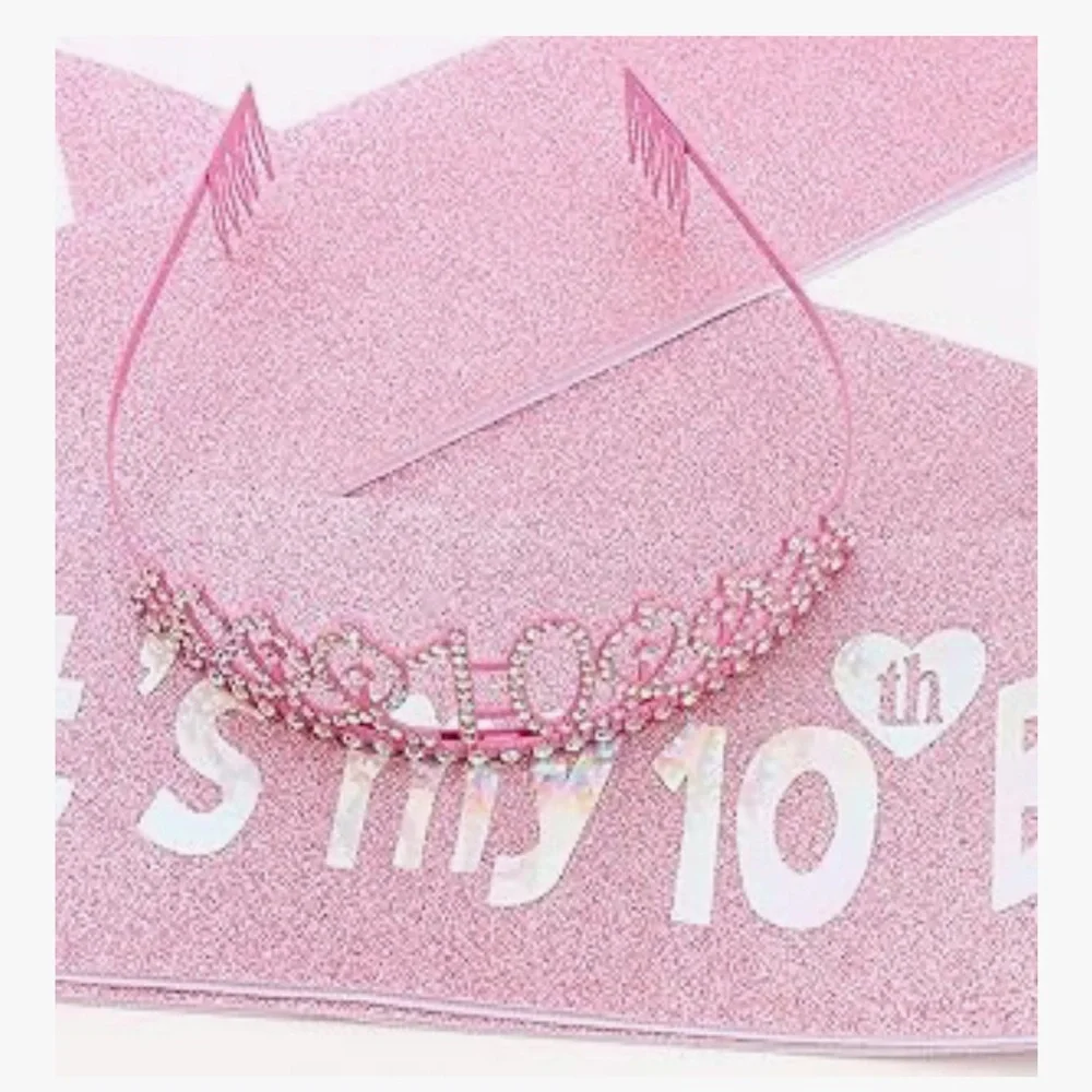 10th Birthday Girl Tiara Sash Shirt Party Outfit Favors NWT Bundle